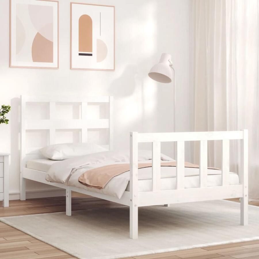VidaXL Bedframe Massief Grenenhout Wit 90x190 cm Massief Hout Bed Grenenhouten Bed Tweepersoons Bed Witte Bed Lattenbodem Bed Frame - Foto 2