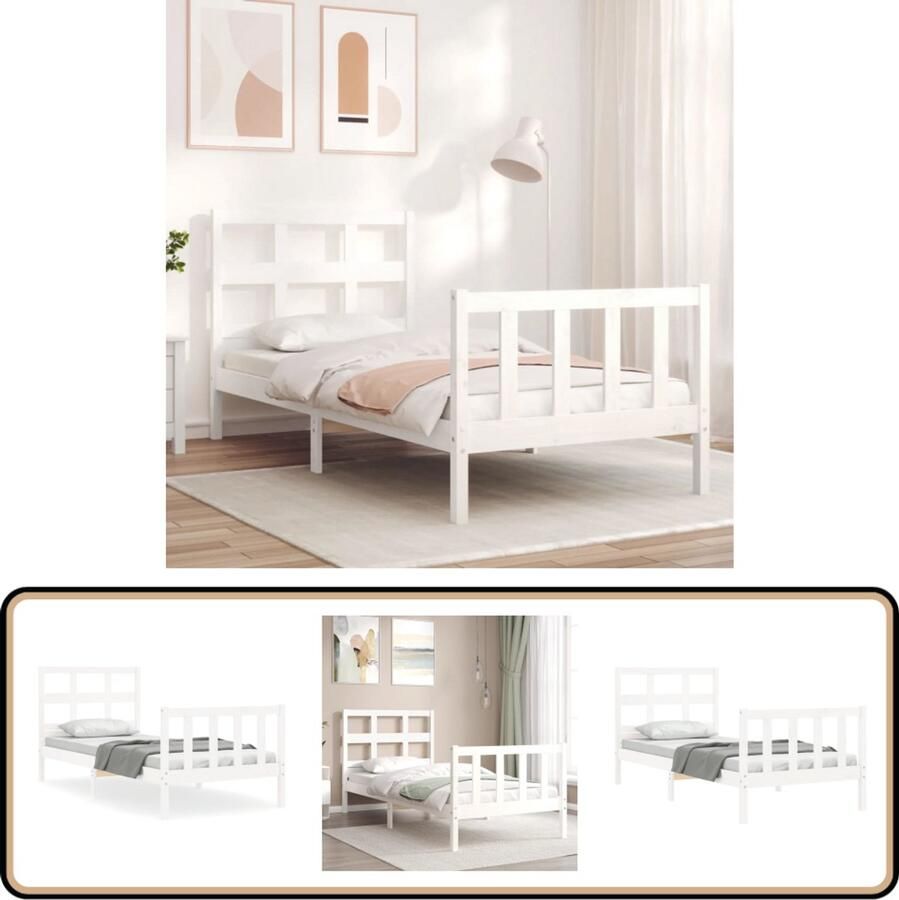 VidaXL Bedframe Massief Grenenhout Wit 90x190 cm Massief Hout Bed Grenenhouten Bed Tweepersoons Bed Witte Bed Lattenbodem Bed Frame