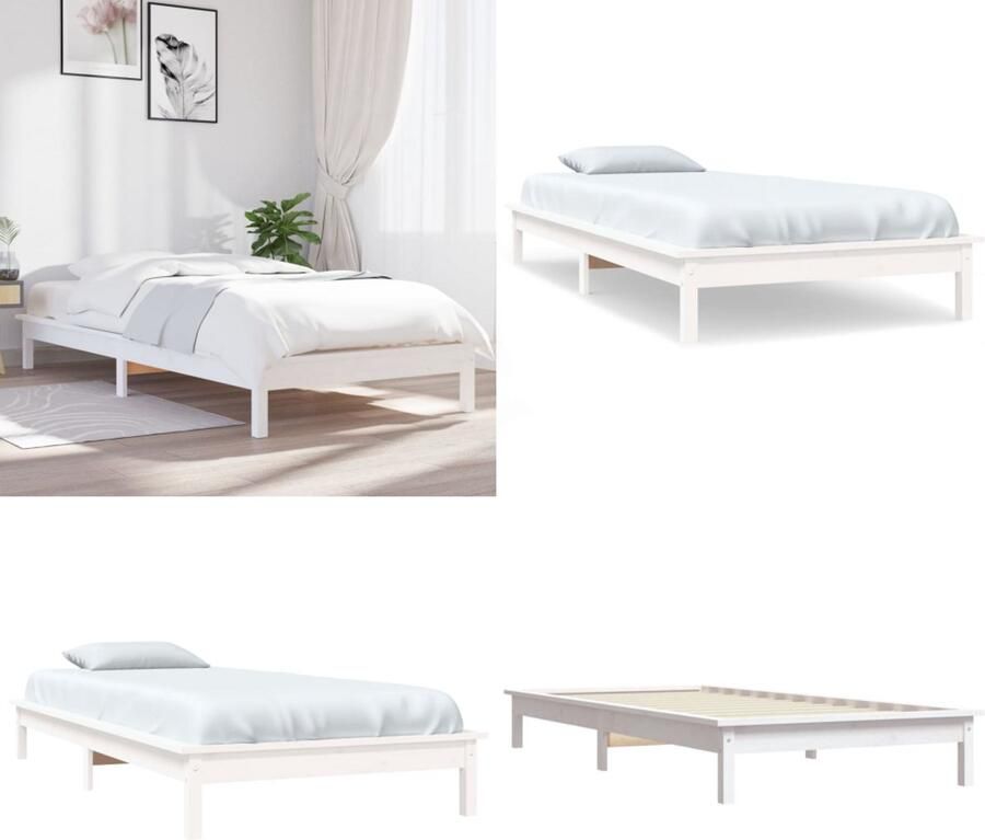 VidaXL Bedframe massief grenenhout wit 90x200 cm Bedframe Bedframes Bed Bedbodem
