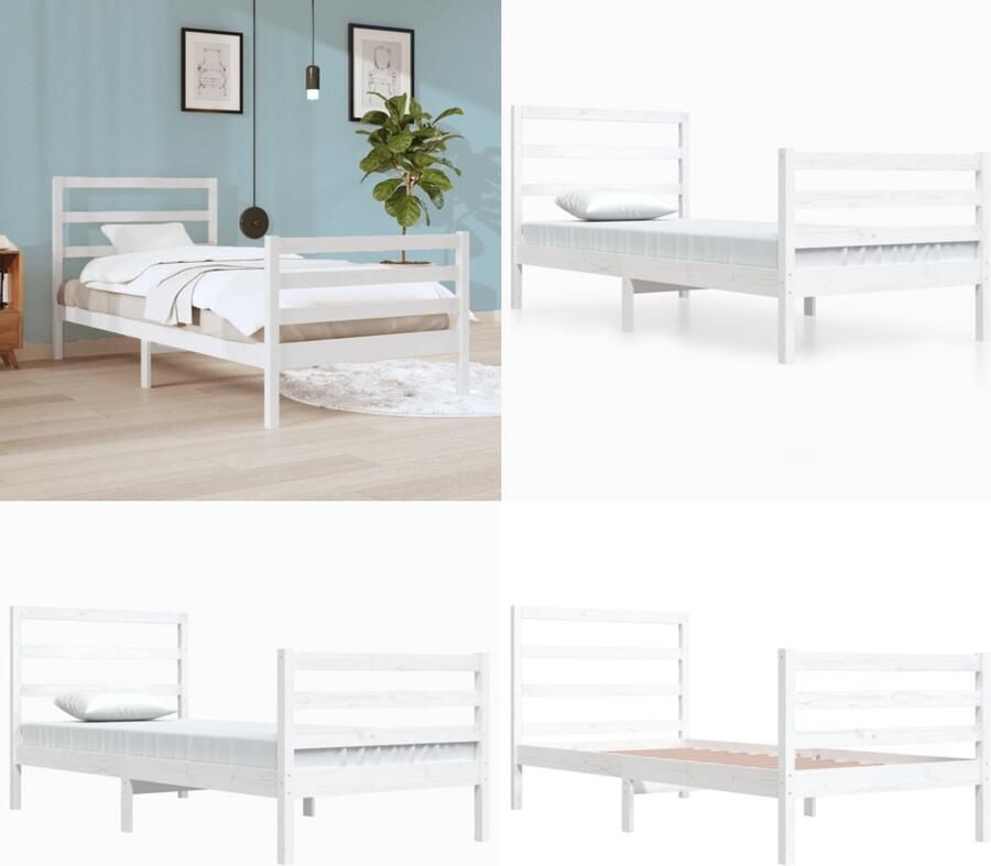 VidaXL Bedframe massief grenenhout wit 90x200 cm Bedframe Bedframes Bed Bedbodem