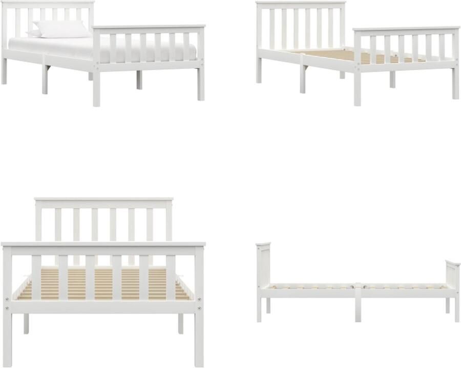 VidaXL Bedframe massief grenenhout wit 90x200 cm Bedframe Bedframes Bed Frame Bed Frames