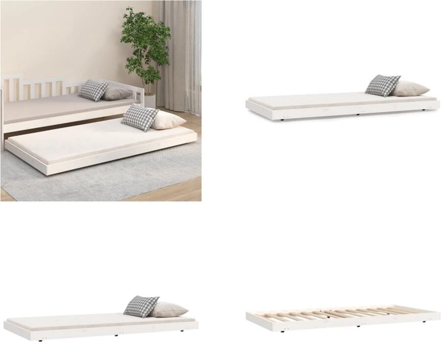 VidaXL Bedframe zonder matras massief grenenhout wit 90x200 cm Bedframe Bedframes Eenpersoonsbed Bed - Foto 2