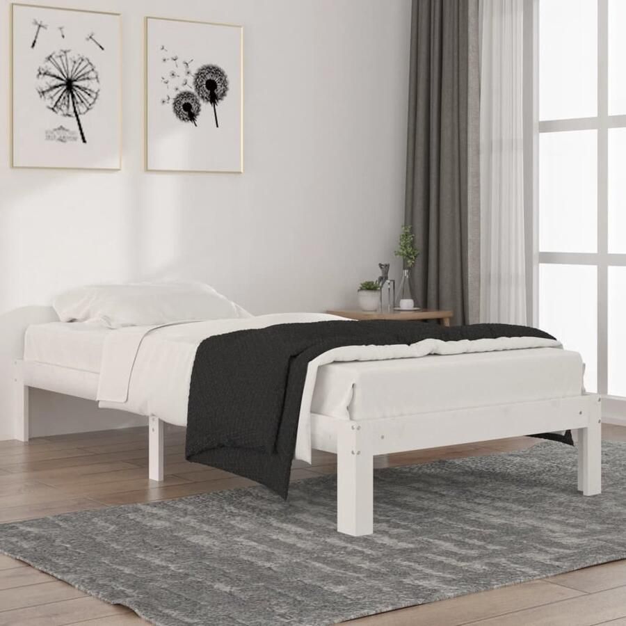 VidaXL Bedframe Massief Grenenhout Wit 90x200 cm Houten Bed Frame Massief Grenenhout Eenpersoonsbed Wit Bed Modern Bed Klein Bed Slaapkamersdecoratie - Foto 2