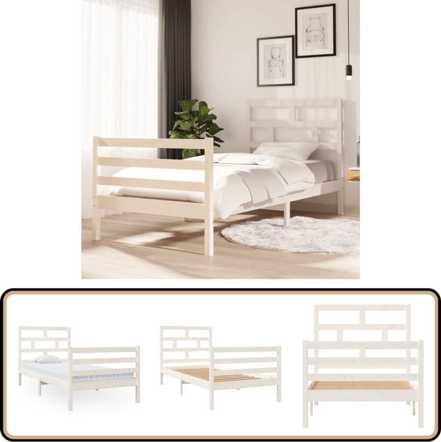 VidaXL Bedframe Massief Grenenhout Wit 90x200 cm Houten Bed Frame Wit Bed Frame Enkel Bed Modern Bed Frame Grenenhout Bed Frame Bed Frame Met Hoofdeinde Bed Frame Met Voeteneinde