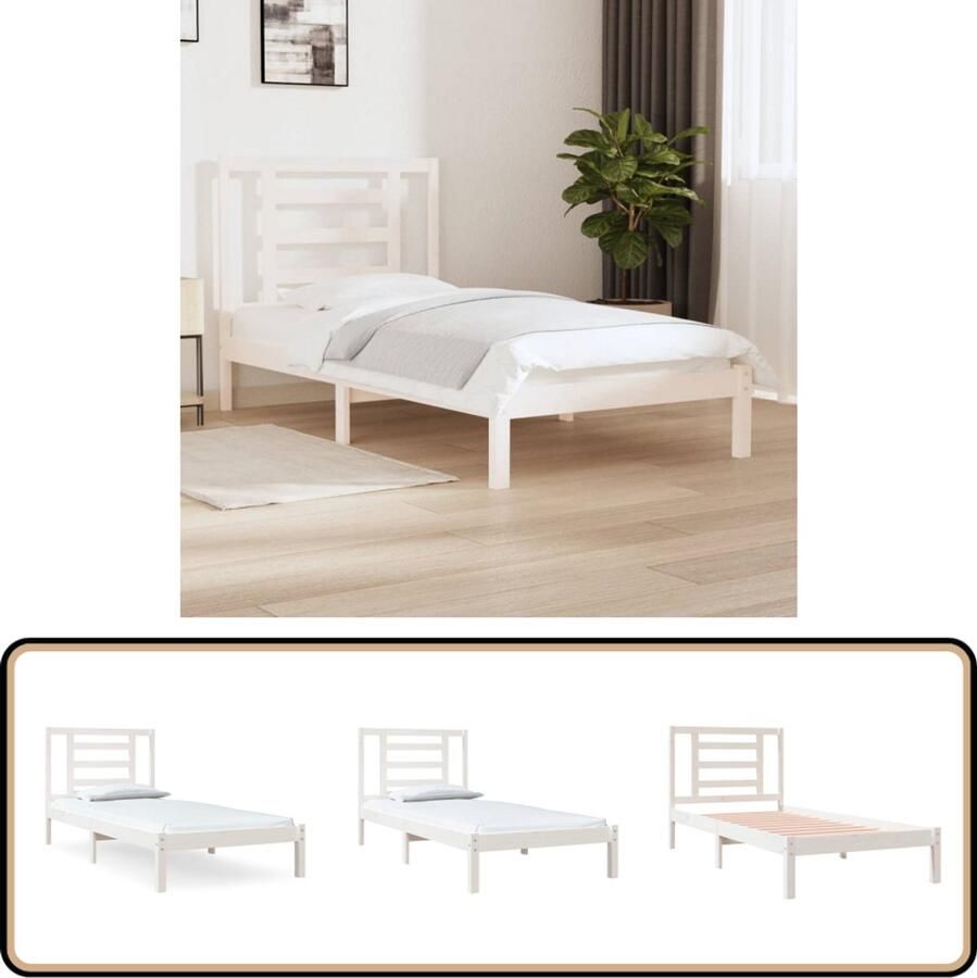 VidaXL Bedframe Massief Grenenhout Wit 90x200 cm Houten Bedframe Grenenhout Bedframe Witte Bedframe Enkelbed Modern Bedframe Design Bedframe