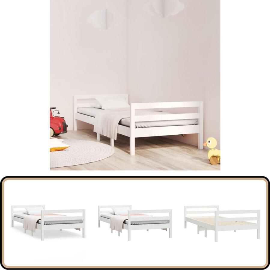 VidaXL Bedframe Massief Grenenhout Wit 90x200 cm Houten Bedframe Klassiek Bed Enkel Bed Wit Bed Grenenhout Bed Met Hoofdbord