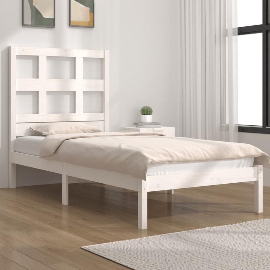 VidaXL Bedframe Massief Grenenhout Wit 90x200 cm Houten Bedframe Massief Grenenhout Bedframe Wit Enkelpersoonlig Bed Bedframe 90x200 Modern Bedframe - Foto 2