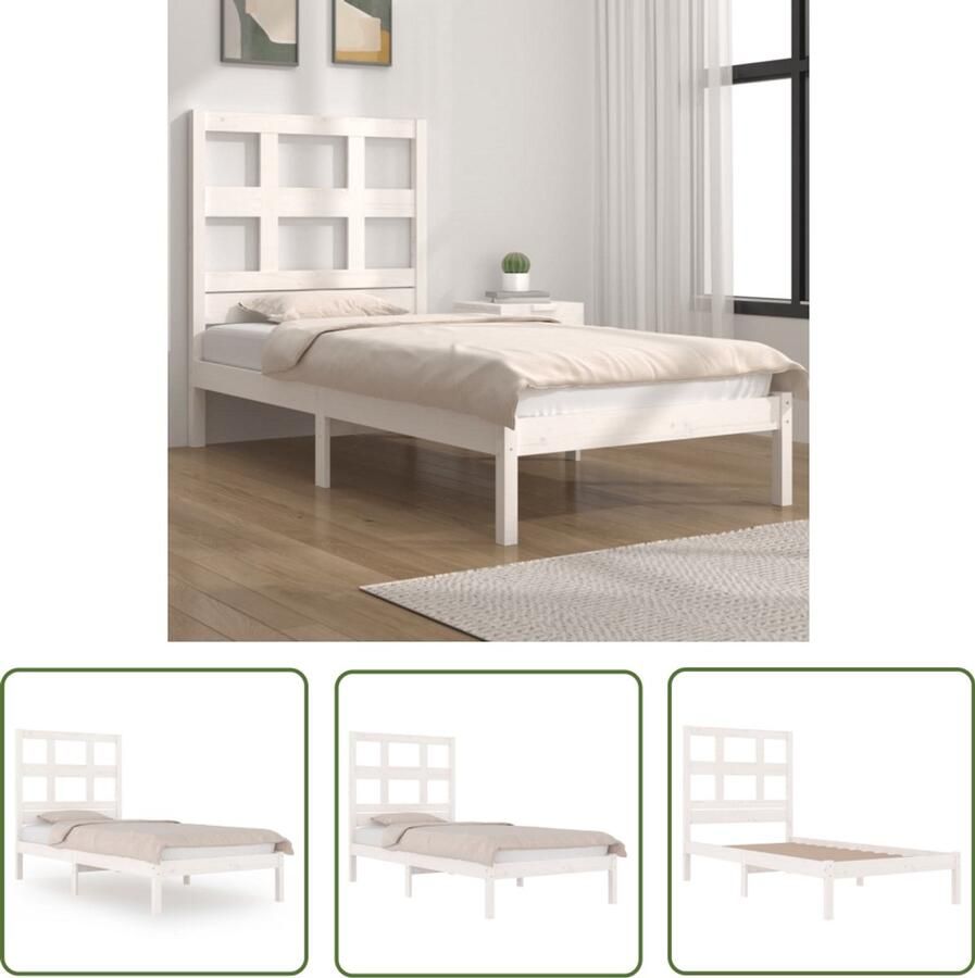 VidaXL Bedframe Massief Grenenhout Wit 90x200 cm Houten Bedframe Massief Grenenhout Bedframe Wit Enkelpersoonlig Bed Bedframe 90x200 Modern Bedframe
