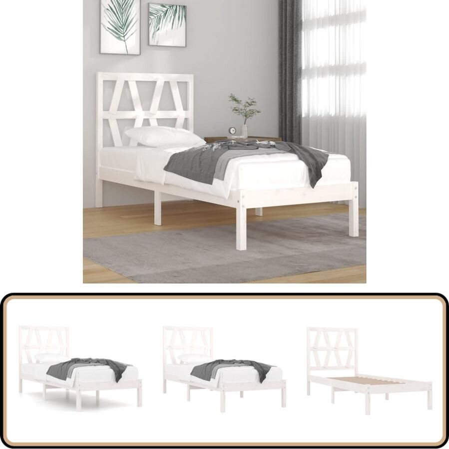 VidaXL Bedframe massief grenenhout wit 90x200 cm Klassieke Bedframe Houten Bedframe Massief Grenenhout Bedframe Witte Bedframe Eenpersoons Bedframe 90x200