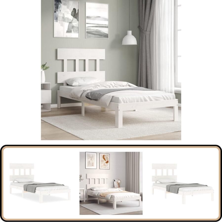 VidaXL Bedframe Massief Grenenhout Wit 90x200 cm Massief Grenenhouten Bed Frame Wit Bed Frame Enkelpersoonlig Bed Met Lattenbodem Hout Bed Frame