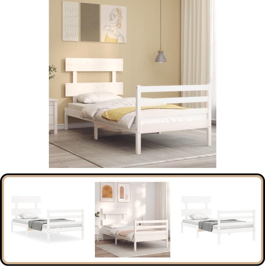 VidaXL Bedframe Massief Grenenhout Wit 90x200 cm Massief Grenenhouten Bed Frame Wit Bed Frame Bed Frame 90x200 Houten Bed Frame Tweepersoons Bed Frame