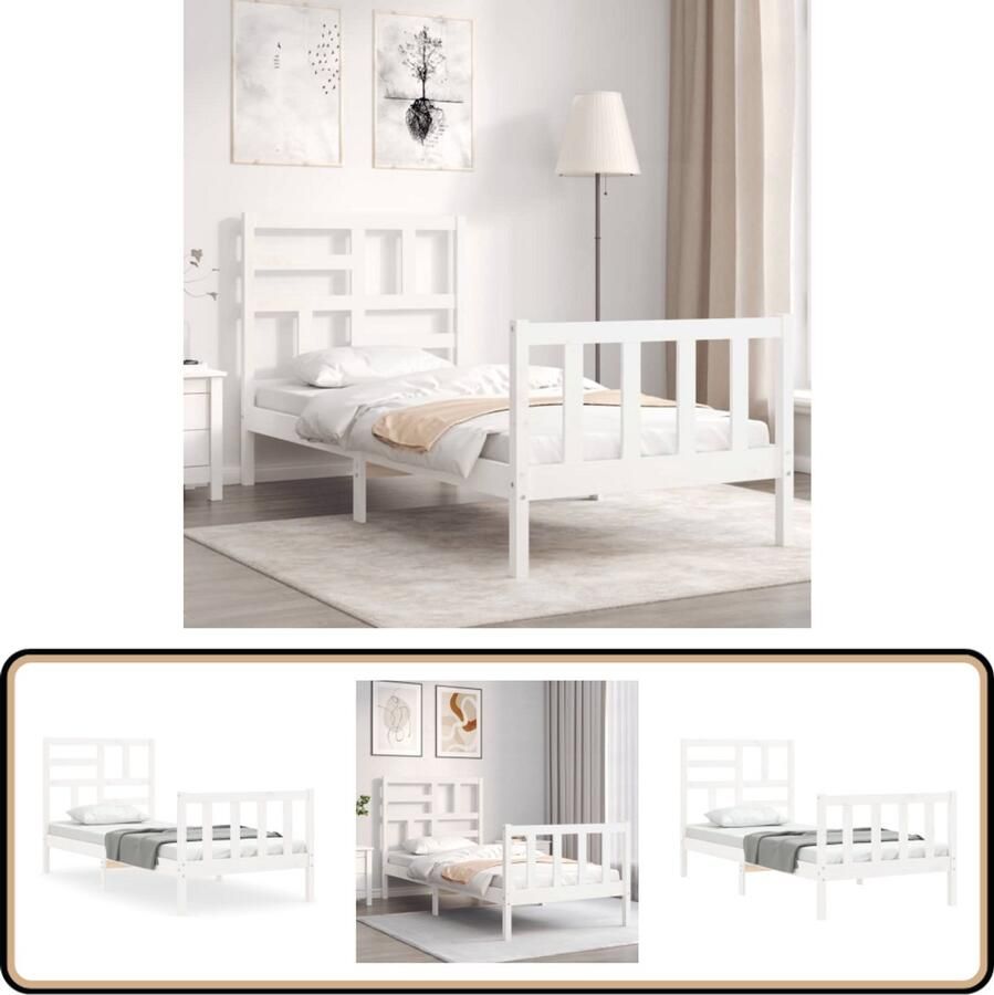 VidaXL Bedframe Massief Grenenhout Wit 90x200 cm Massief Hout Bed Frame Grenenhout Bed Witte Bed Een Persoons Bed Slaapkamer Meubels
