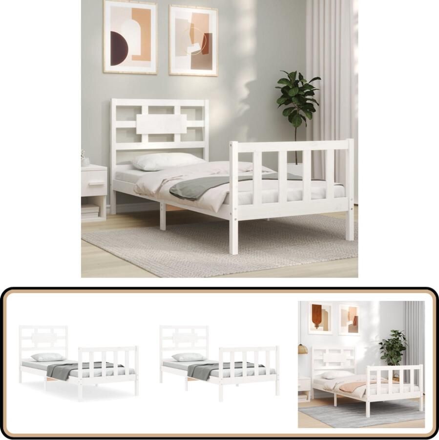 VidaXL Bedframe Massief Grenenhout Wit 90x200 cm Massief Hout Bed Frame Wit Bed Frame Grenenhout Bed Enkel Bed Slaapkamer Meubels