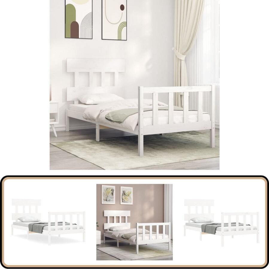 VidaXL Bedframe Massief Grenenhout Wit 90x200 cm Massief Hout Bed Grenenhout Bed Witte Bed Frame Enkel Bed Slaapcomfort