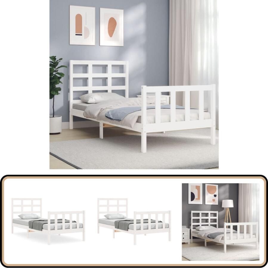 VidaXL Bedframe Massief Grenenhout Wit 90x200 cm Massief Hout Bed Grenenhout Bed Witte Bed Frame Een Persoons Bed Boxspring Bed