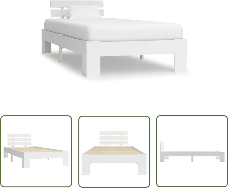 The Living Store Massief Grenenhouten Bedframe Wit 213 x 95 x 66 cm Geschikt voor matras van 90 x 200 cm Massief Hout Bed Wit Bed Enkel Bed Grenenhouten Bed Frame