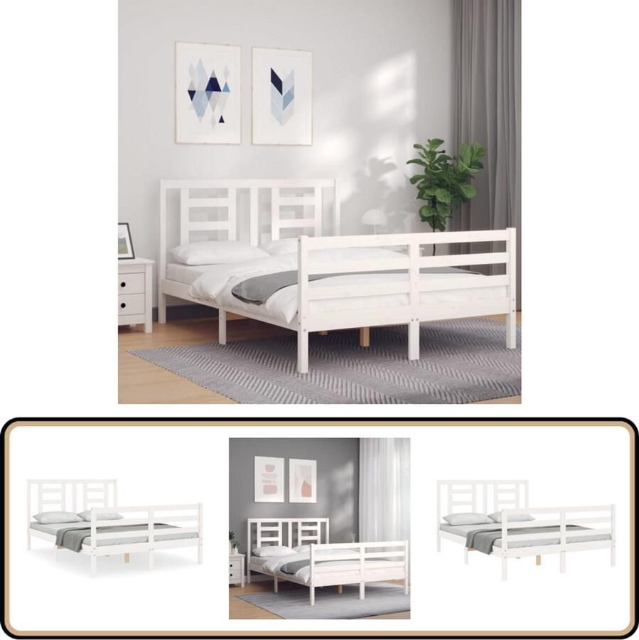 The Living Store Massief Grenen Houten Bedframe 195.5 x 125.5 cm Functioneel hoofd- en voeteneinde Massief Hout Bed Frame Grenenhout Bed Houten Bed Wit Bed Tweepersoons Bed