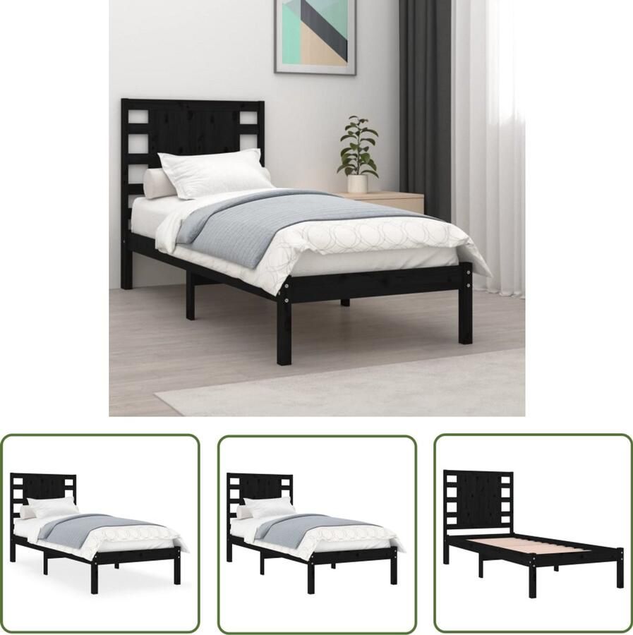 VidaXL Bedframe Massief Grenenhout Zwart 100x200 cm Bed Frame Houten Bedframe Grenenhout Bedframe Zwarte Bedframe Tweepersoons Bedframe Boxspring Frame Slaapcomfort Design Bedframe