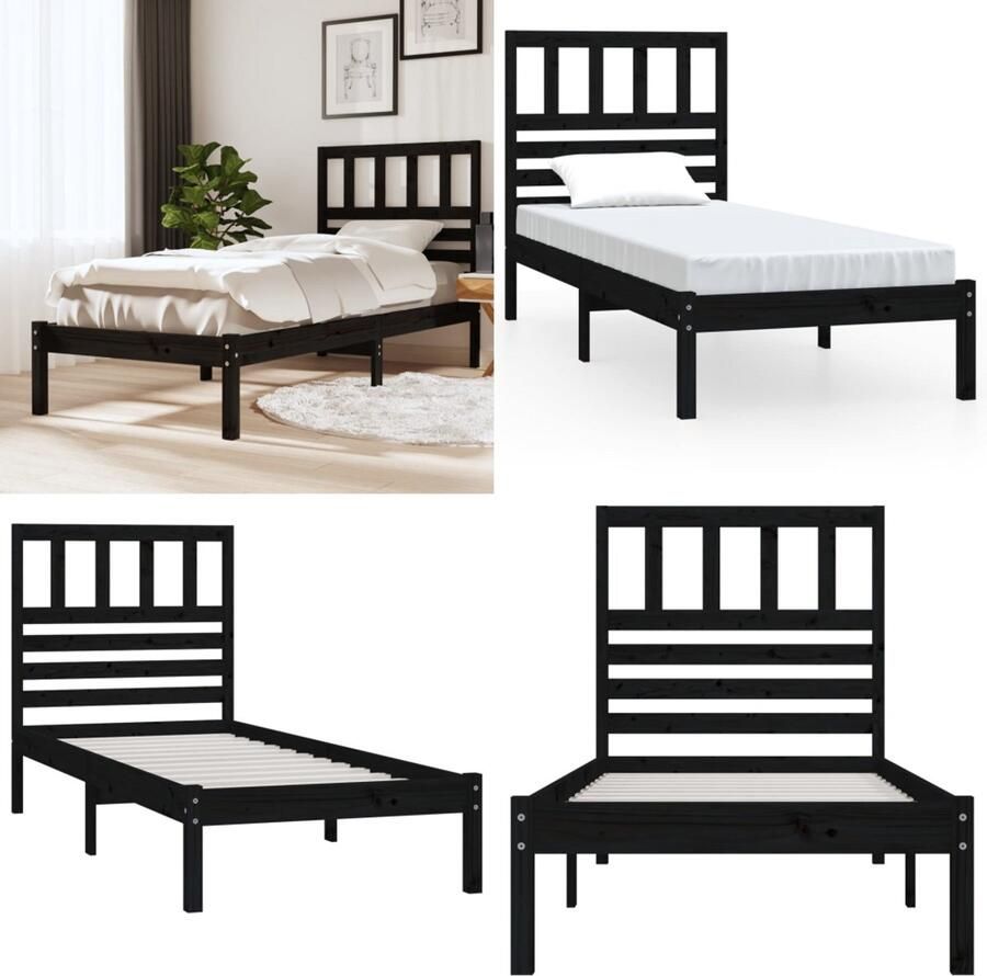 VidaXL Bedframe massief grenenhout zwart 100x200 cm Bedframe Bedframes Eenpersoonsbed Bed