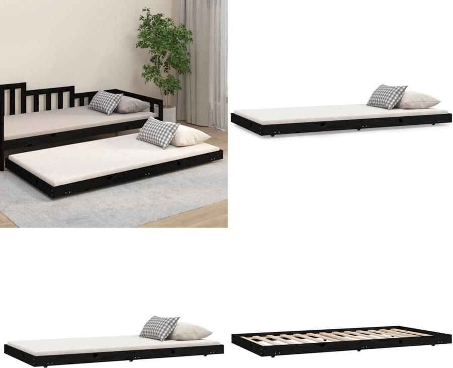 VidaXL Bedframe massief grenenhout zwart 100x200 cm Bedframe Bedframes Eenpersoonsbed Bed
