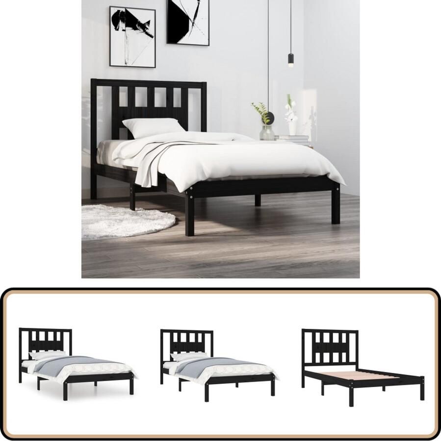 VidaXL Bedframe Massief Grenenhout Zwart 100x200 cm Houten Bed Frame Massief Grenenhout Bedframe Zwart Tweepersoons Bed Boxspring Bed