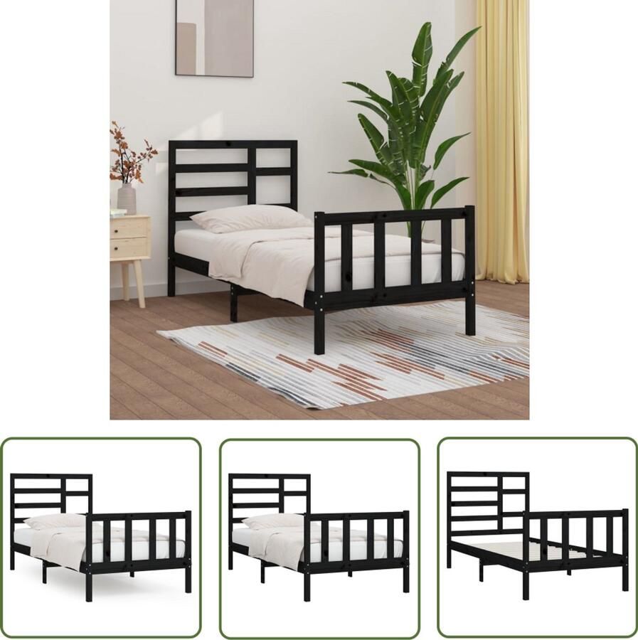 VidaXL Bedframe Massief Grenenhout Zwart 100x200 cm Houten Bed Frame Massief Grenenhout Zwarte Bed Frame Tweepersoons Bed Modern Bed Frame Design Bed Frame