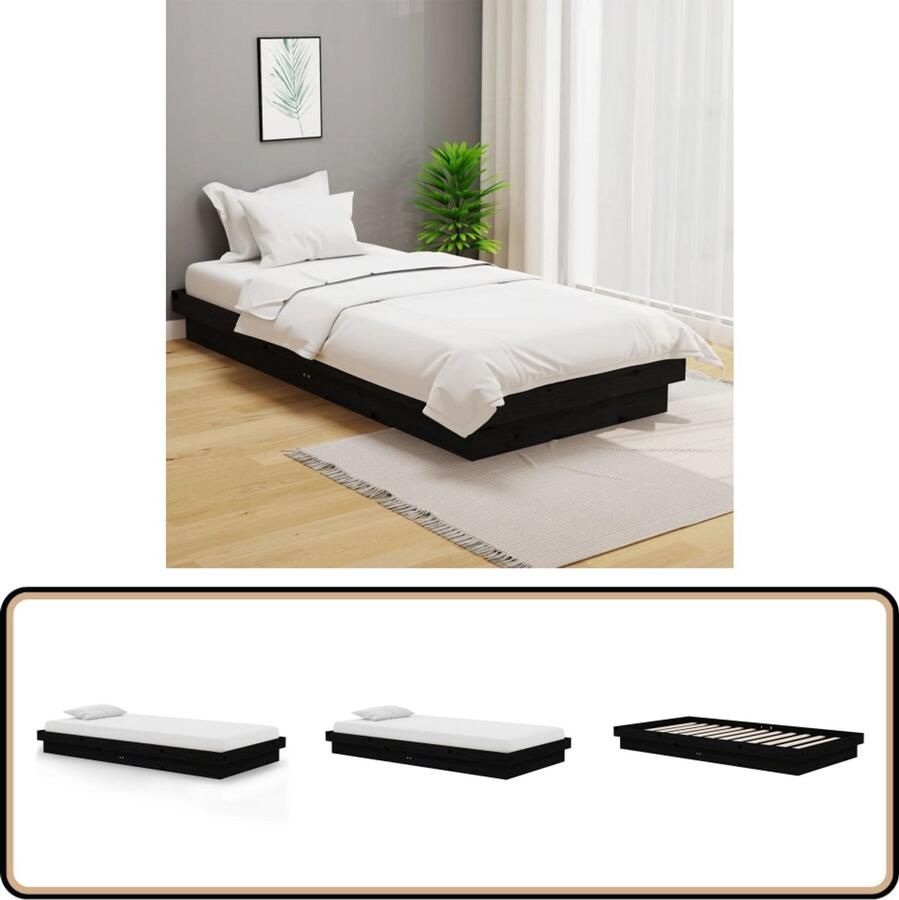 VidaXL Bedframe Massief Grenenhout Zwart 100x200 cm Houten Bed Frame Tweepersoons Bed Massief Grenenhout Zwarte Bed Frame Rustic Bed Frame