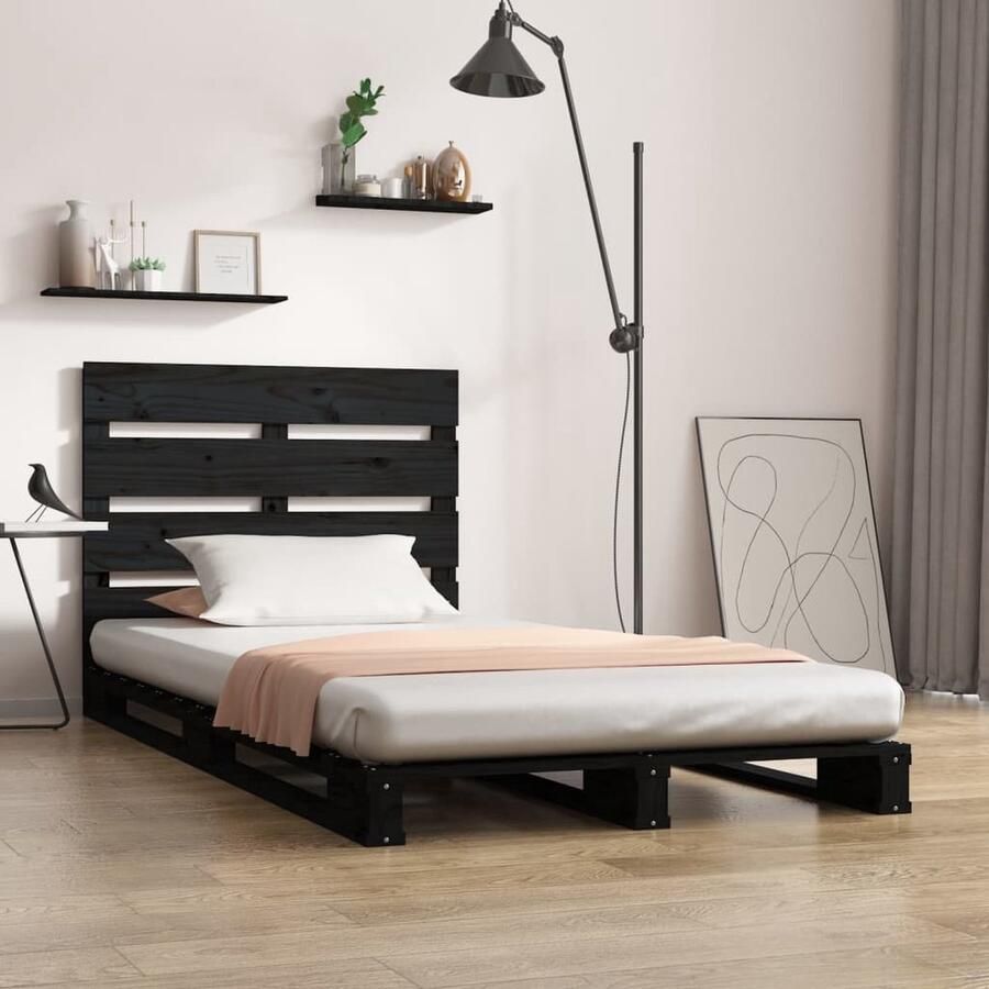 VidaXL Bedframe Massief Grenenhout Zwart 100x200 cm Houten Bed Tweepersoons Bed Zwarte Bed Design Bed Massief Hout Bed Grenenhout Bed