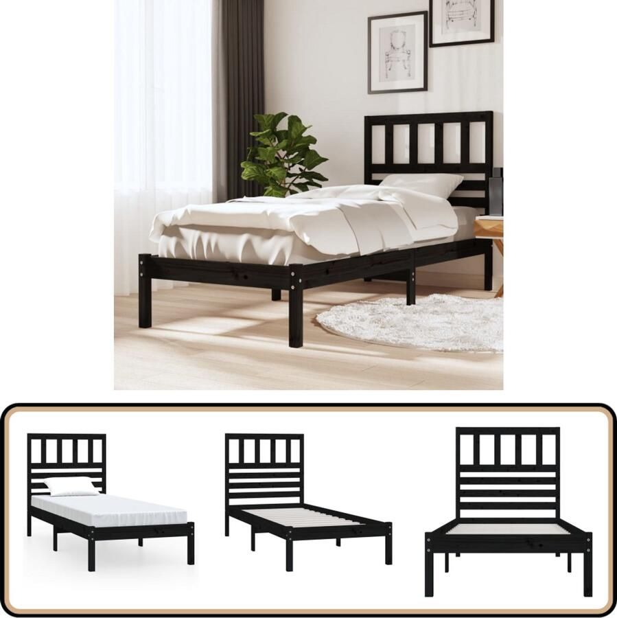 VidaXL Bedframe Massief Grenenhout Zwart 100x200 cm Houten Bedframe Grenenhout Bed Massief Grenenhout Bed Black Bed Frame Tweepersoons Bed Box Spring Bed King Size Bed
