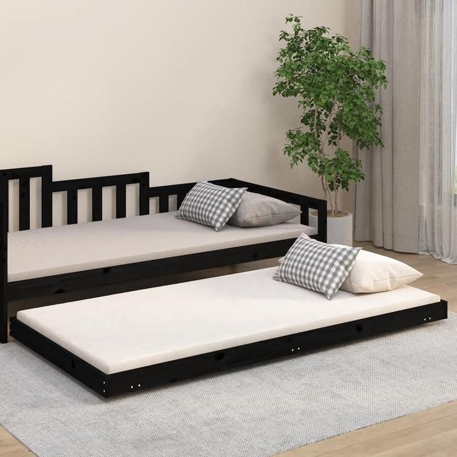 VidaXL Bedframe Massief Grenenhout Zwart 100x200 cm Houten Bedframe Massief Grenenhout Bedframe Zwart Tweepersoons Bed Boxspring Bed Stapelbare Bedden Kinderbed - Foto 2