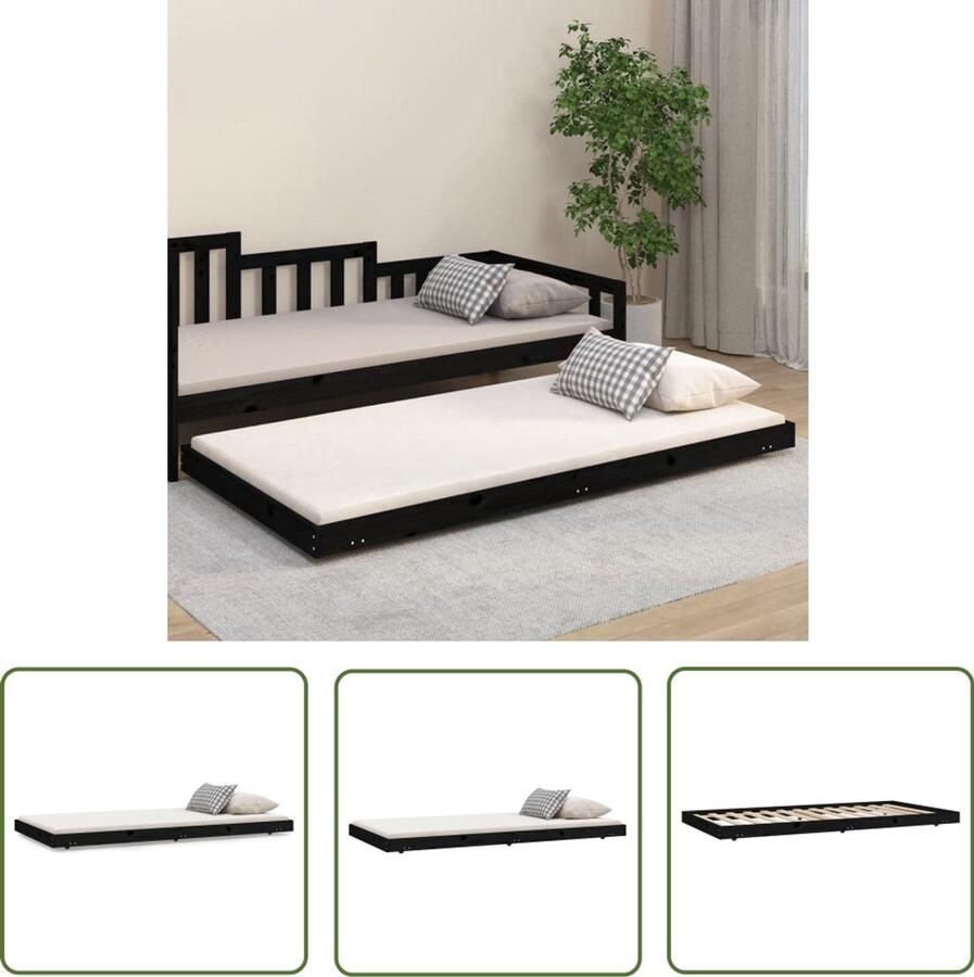 VidaXL Bedframe Massief Grenenhout Zwart 100x200 cm Houten Bedframe Massief Grenenhout Bedframe Zwart Tweepersoons Bed Boxspring Bed Stapelbare Bedden Kinderbed