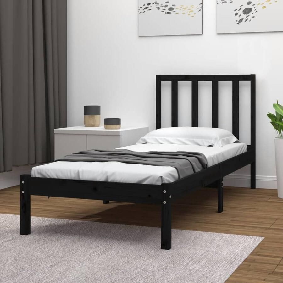 VidaXL Bedframe Massief Grenenhout Zwart 100x200 cm Houten Bedframe Tweepersoons Bed Massief Grenenhout Zwart Bed Hoofdbord Boxspring Bed Stapelbare Bedden - Foto 2