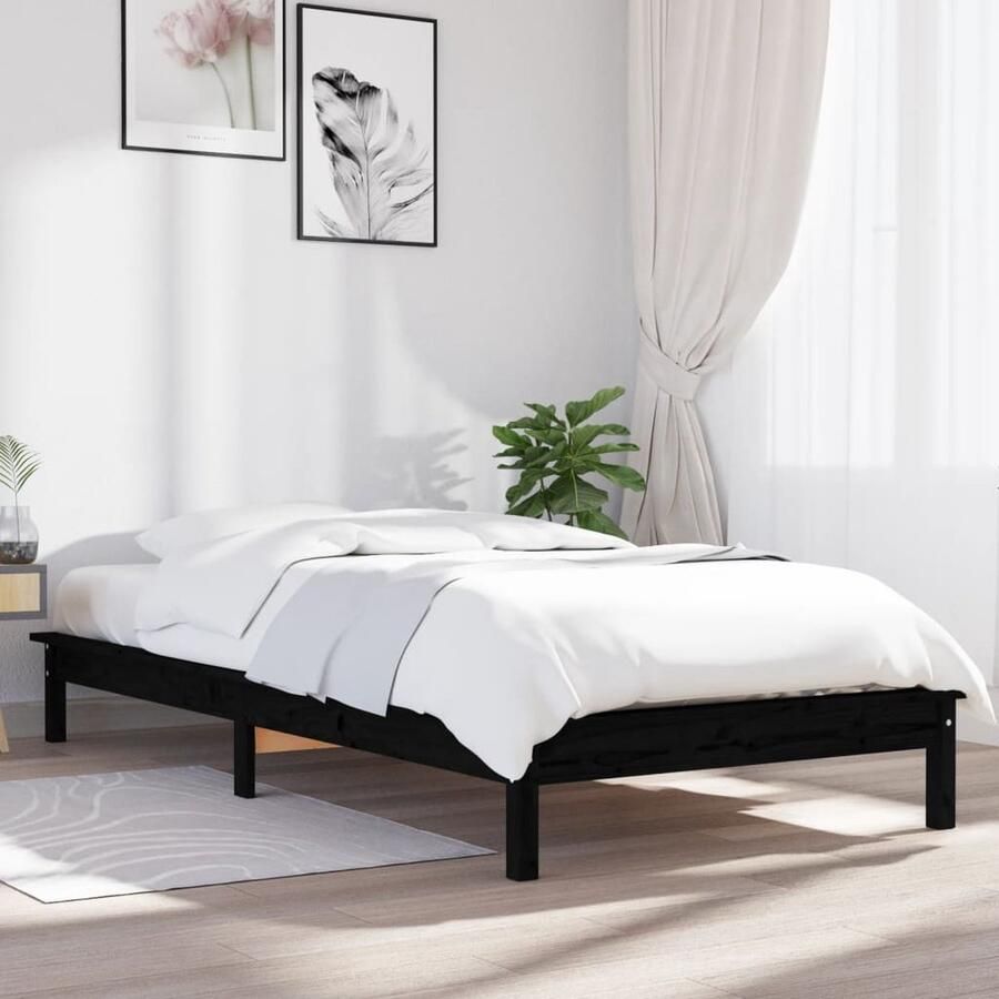 VidaXL Bedframe Grenenhout Zwart 90x200 cm Klassieke Bedden Houten Bedframes Grenenhouten Bed Zwart Bed Tweepersoons Bed 90x200 Budget Bed - Foto 2