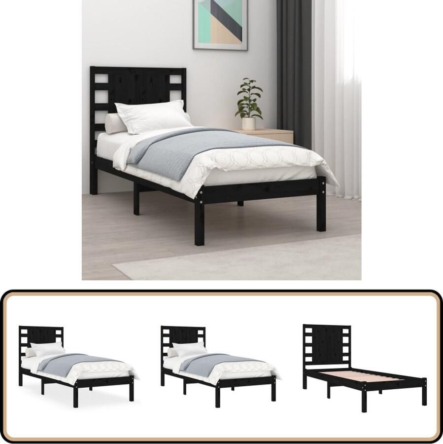 VidaXL -Bedframe-massief-grenenhout-zwart-100x200-cm - Foto 3
