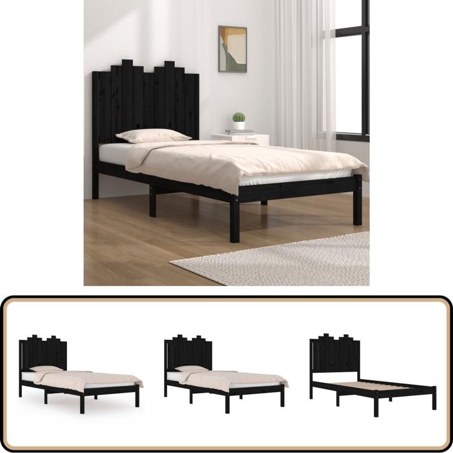 VidaXL Bedframe Massief Grenenhout Zwart 100x200 cm Klassieke Bed Frame Houten Bed Frame Grenenhouten Bed Frame Tweepersoons Bed Frame Zwarte Bed Frame Bed Frame Met Hoofdeinde