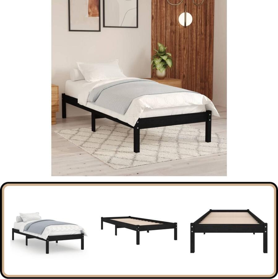 VidaXL Bedframe Massief Grenenhout Zwart 100x200 cm Massief Grenenhout Bed Frame Zwarte Bedpost Tweepersoons Bed Modern Bed Slaapcomfort