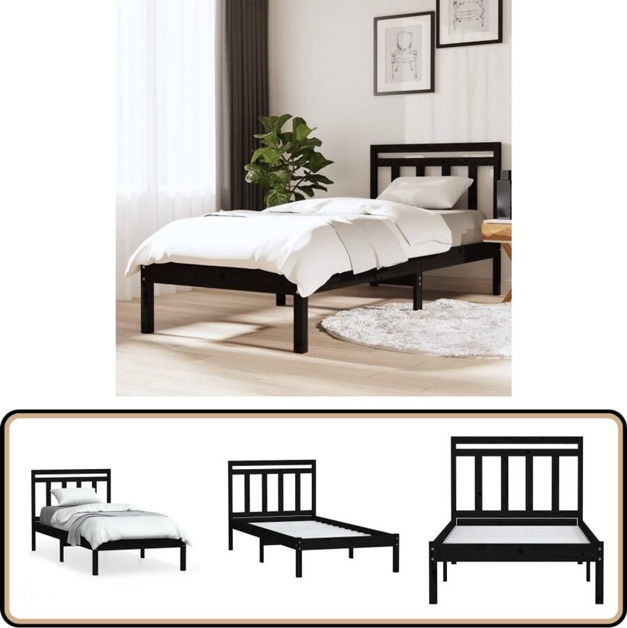 VidaXL Bedframe Massief Grenenhout Zwart 100x200 cm Massief Grenenhout Bedframe Zwarte Bedframe Tweepersoons Bedframe 100x200 Modern Bedframe