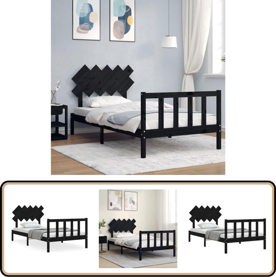 VidaXL Bedframe Massief Grenenhout Zwart 100x200 cm Massief Houten Bed Frame Zweethoudend Bed Tweepersoons Bed Zwarte Bed Design Bed