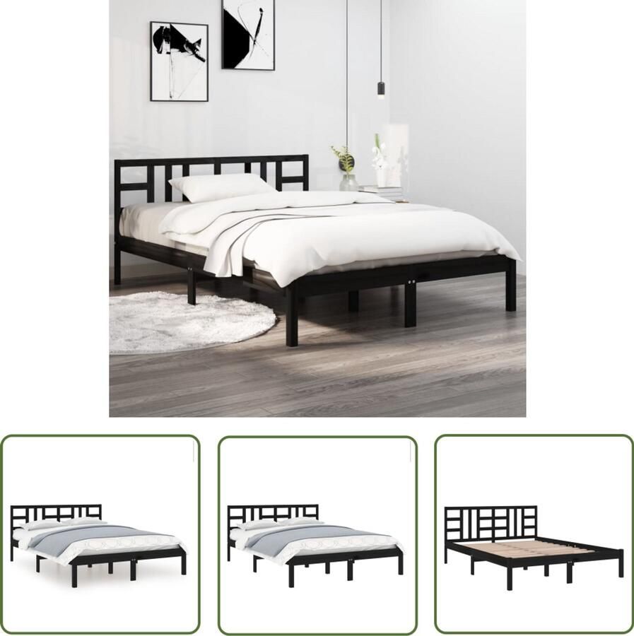 VidaXL Bedframe Massief Grenenhout Zwart 120x190 cm Bed Frame Tweepersoonsbed Houten Bed Zwarte Bed Met Hoofdeinde Boxspring Bed King Size Bed