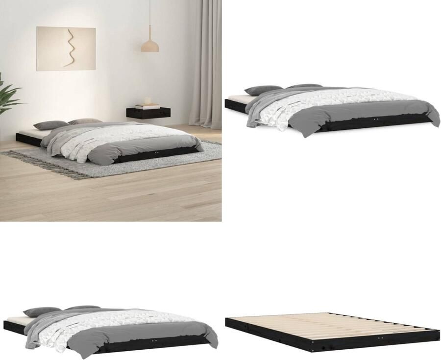 VidaXL Bedframe massief grenenhout zwart 120x190 cm Bedframe Bedframes Ledikant Ledikanten