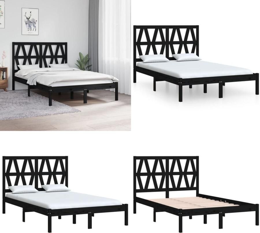 VidaXL Bedframe massief grenenhout zwart 120x190 cm 4FT Small Double Bedframe Bedframes Tweepersoonsbed Bed