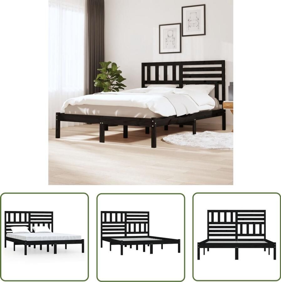 VidaXL Bedframe Massief Grenenhout Zwart 120x190 cm Houten Bedframe Grenenhout Bedframe Zwarte Bedframe King Size Bedframe Tweepersoons Bedframe Slaapkamer Meubels