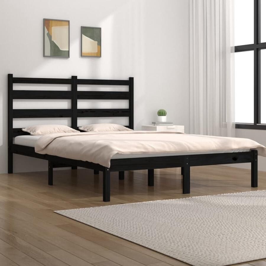 VidaXL Bedframe Massief Grenenhout Zwart 120x190 cm Klassieke Bed Frame Grenenhouten Bedframe Zwart Bedframe Tweepersoons Bedframe King Size Bedframe Boxspring Bedframe 120x190 Bedframe Met Hoofdeinde - Foto 2