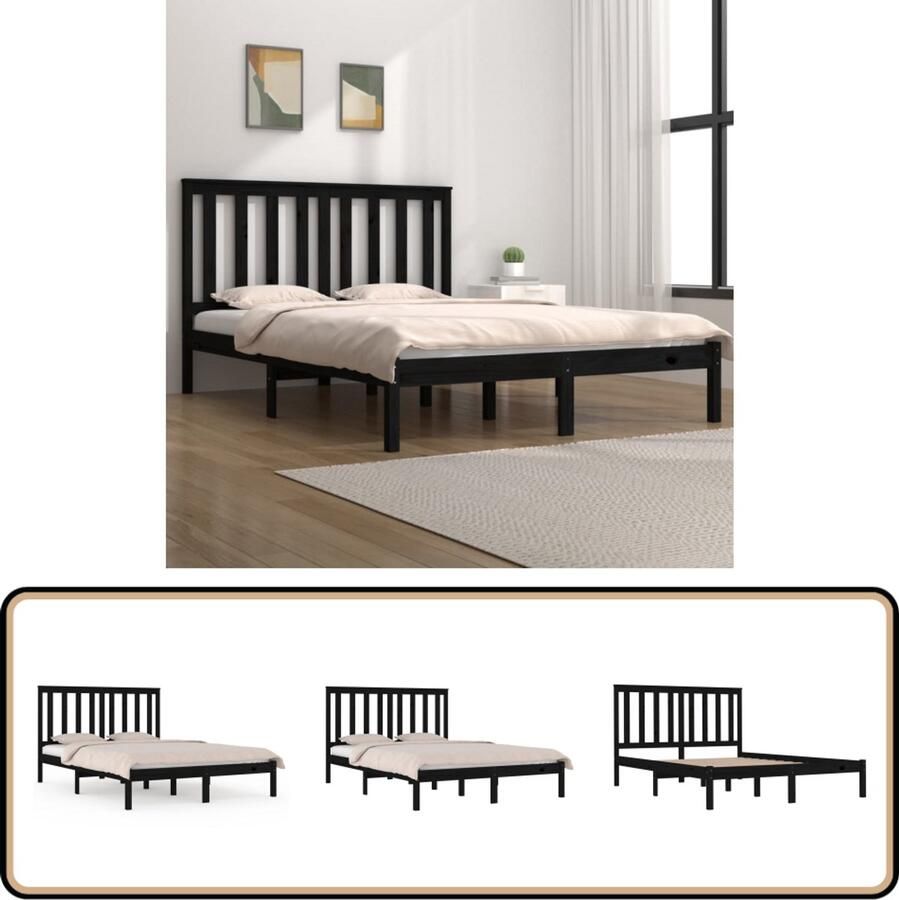 VidaXL Bedframe Massief Grenenhout Zwart 120x190 cm Klassieke Bedframe Houten Bedframe Grenenhouten Bedframe Zwarte Bedframe Tweepersoonsbed Slaapkamer Meubels