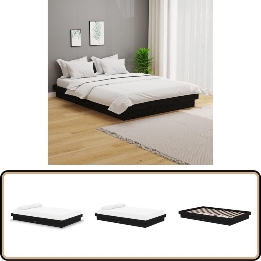 VidaXL Bedframe Massief Grenenhout Zwart 120x190 cm Massief Hout Bed Frame Houten Bed Black Bed Frame Rustic Bed King Size Bed Tweepersoonsbed Bedroom Furniture