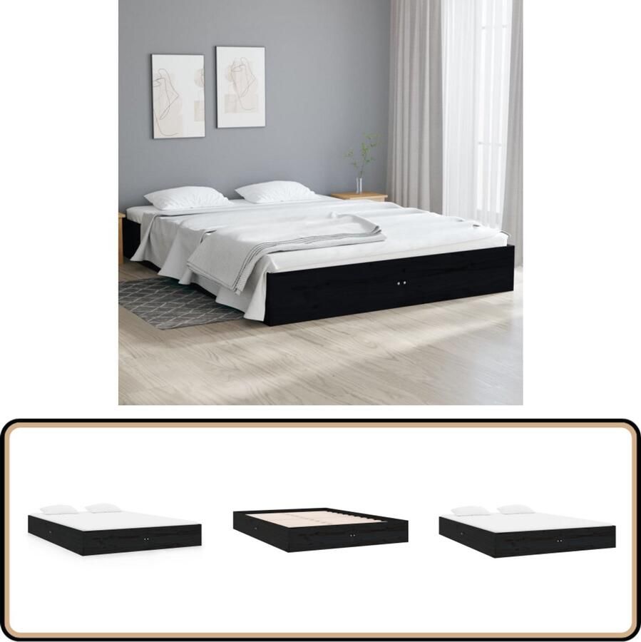 VidaXL Bedframe Massief Grenenhout Zwart 120x190 cm Massief Houten Bedframe Zwarte Bedpost Slaapcomfort Tweepersoonsbed Klein Dubbel Bed Modern Design