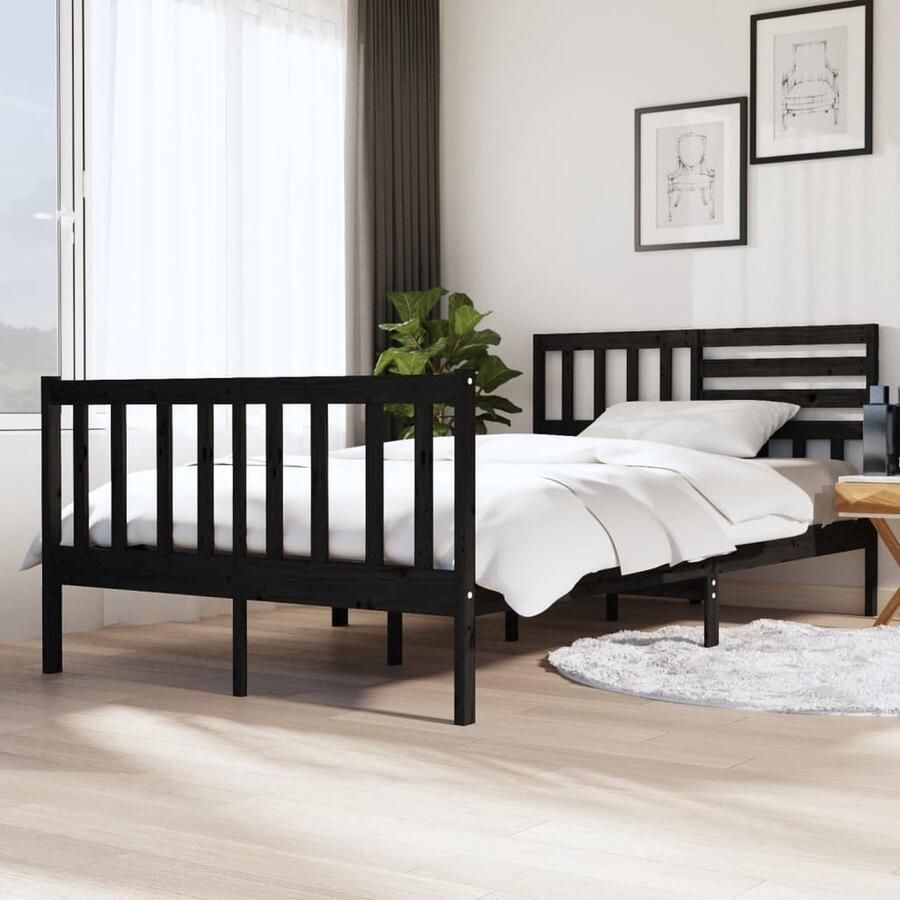 VidaXL Bedframe Massief Grenenhout Zwart 120x200 cm Bedframe Grenenhouten Bed Zwart Bedframe Tweepersoons Bed Slaapcomfort Modern Bed Minimalistisch Bed Budget Bed - Foto 2