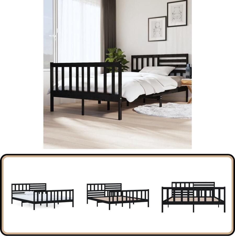 VidaXL Bedframe Massief Grenenhout Zwart 120x200 cm Bedframe Grenenhouten Bed Zwart Bedframe Tweepersoons Bed Slaapcomfort Modern Bed Minimalistisch Bed Budget Bed