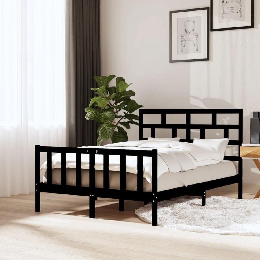 VidaXL Bedframe Massief Grenenhout Zwart 120x200 cm Houten Bedframe Grenenhout Bedframe Modern Bedframe Zwart Bedframe King Size Bedframe Tweepersoons Bedframe - Foto 2