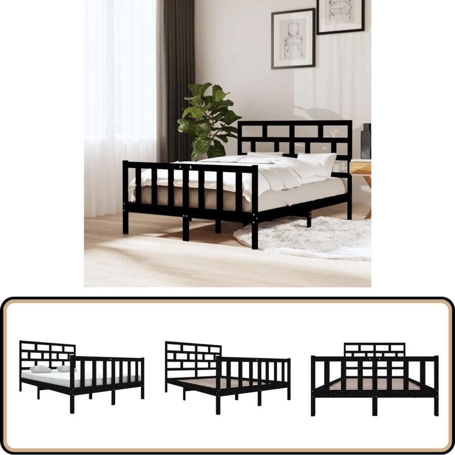 VidaXL Bedframe Massief Grenenhout Zwart 120x200 cm Houten Bedframe Grenenhout Bedframe Modern Bedframe Zwart Bedframe King Size Bedframe Tweepersoons Bedframe